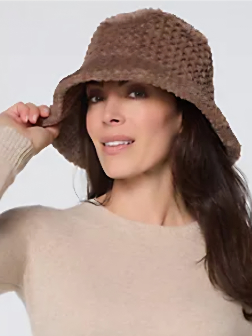Sprigs Faux Fur Bucket Hat Brown Tan Plush Cozy Y2K